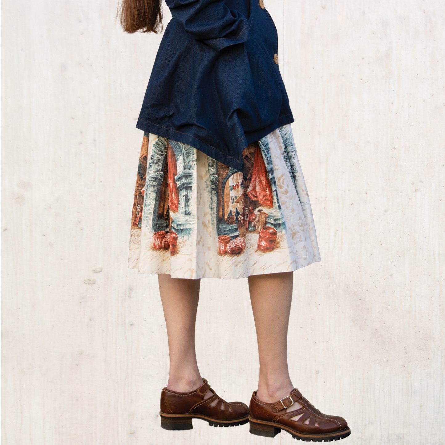 1950s Border Print Skirt with Pockets