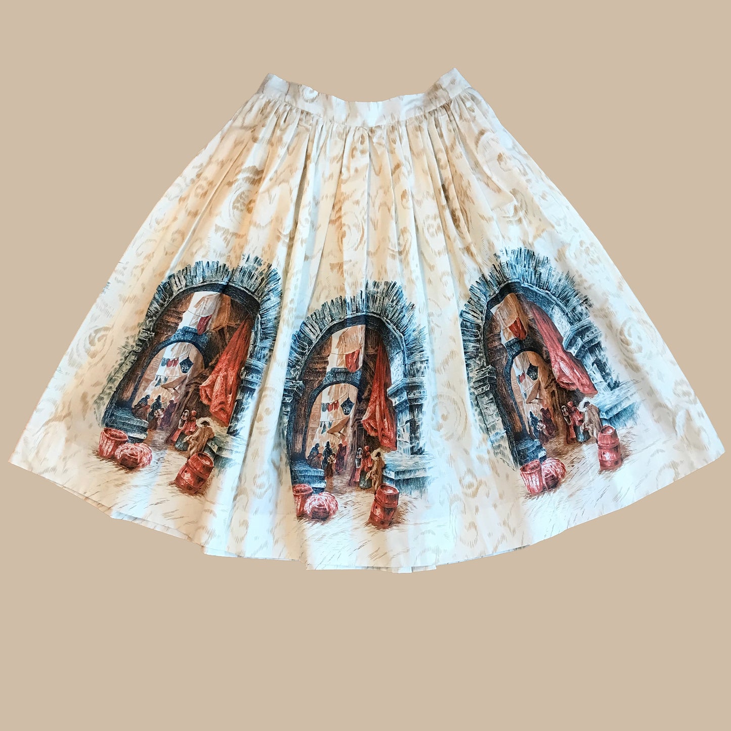 1950s Border Print Skirt with Pockets