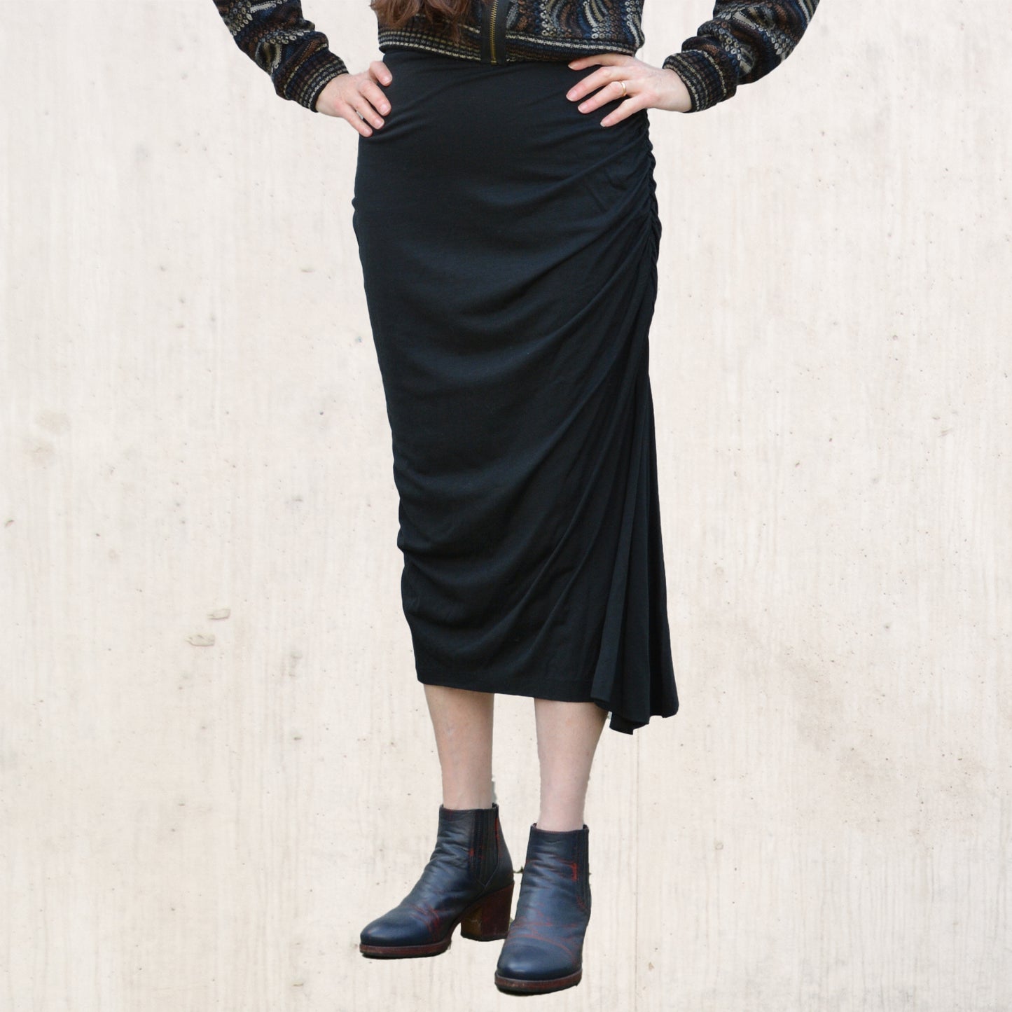 Asymmetric High Waist Merino Wool Jersey Skirt
