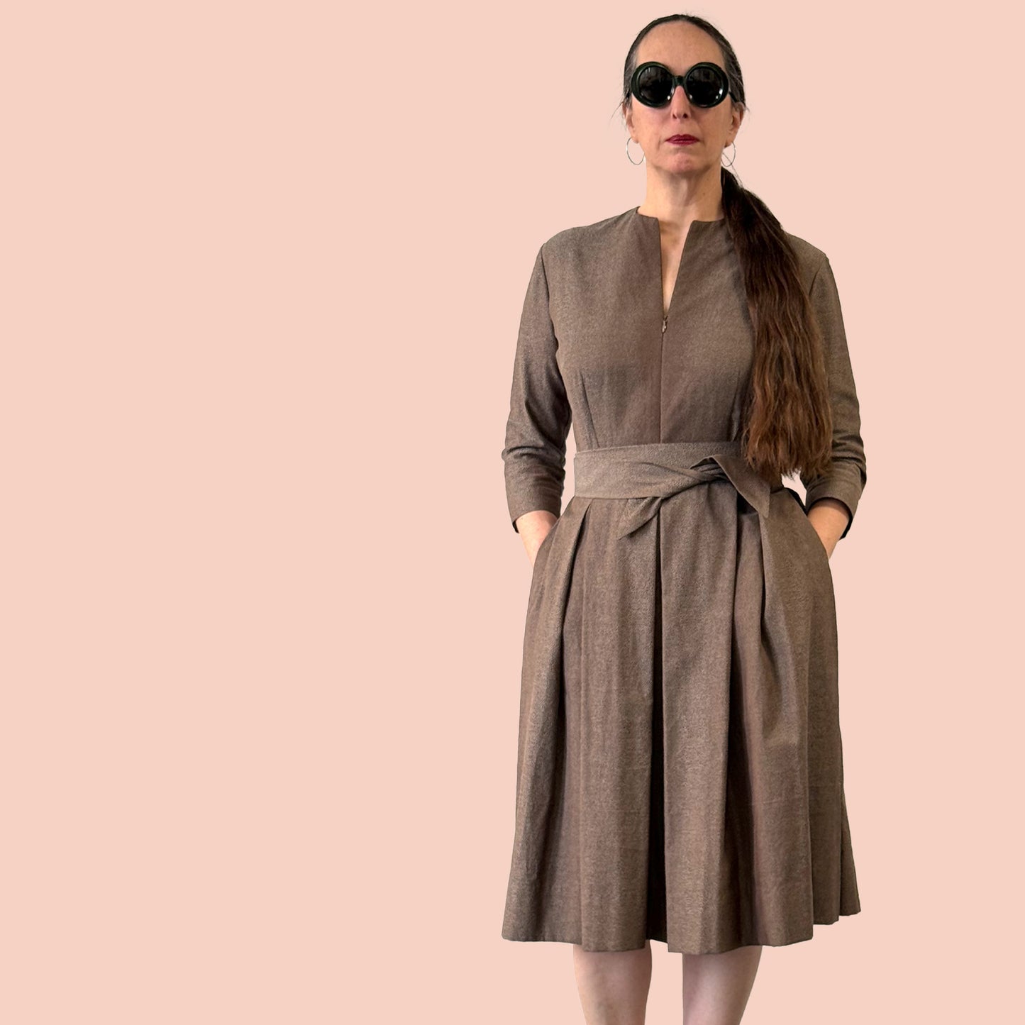1950s inspired shirtwaist dress in Swiss cotton damask
