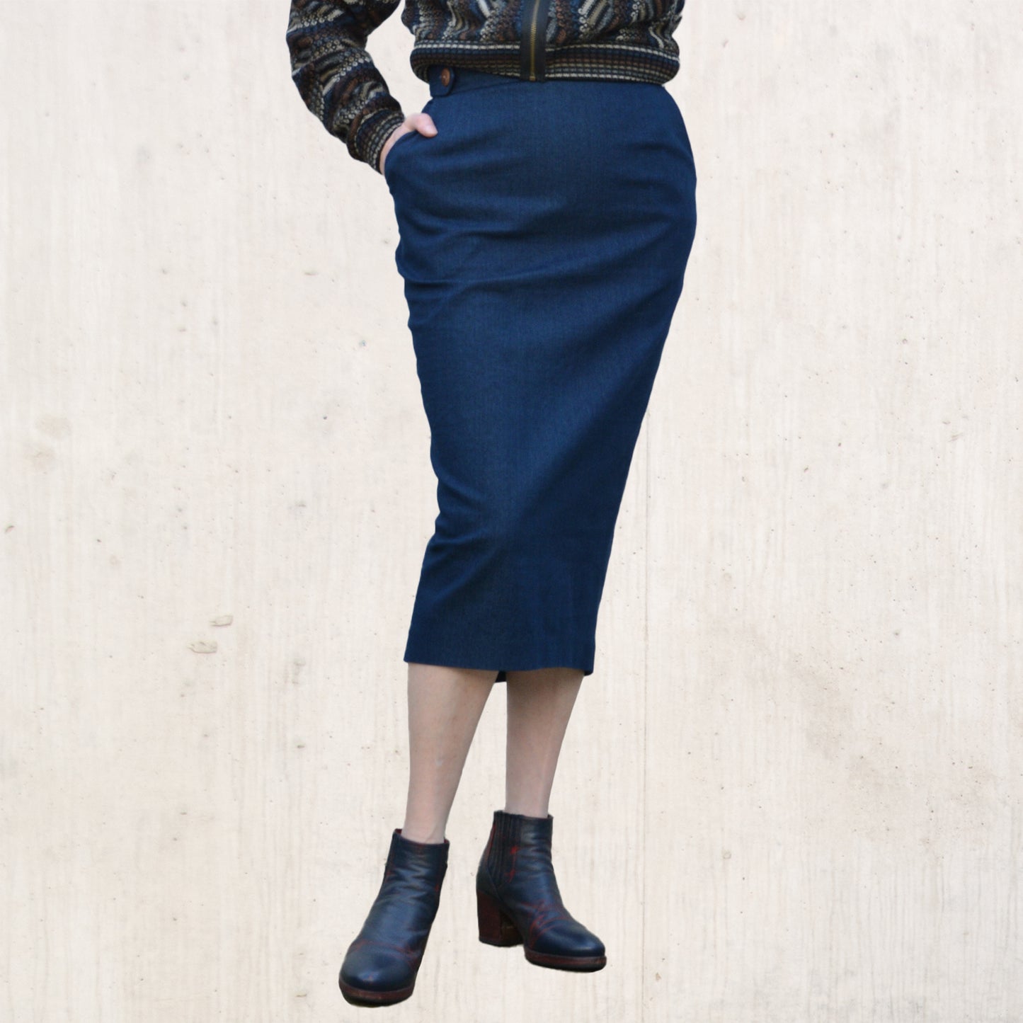Denim Pencil Skirt with Pockets