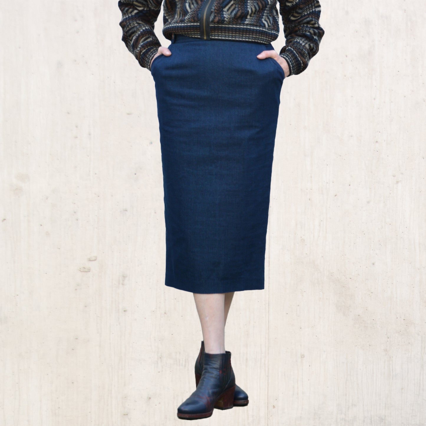 Denim Pencil Skirt with Pockets