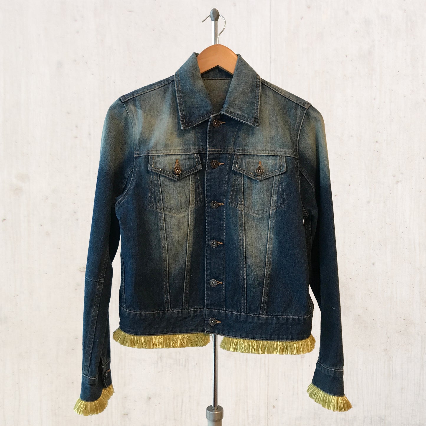 Vintage Landscape Needlepoint Jean Jacket