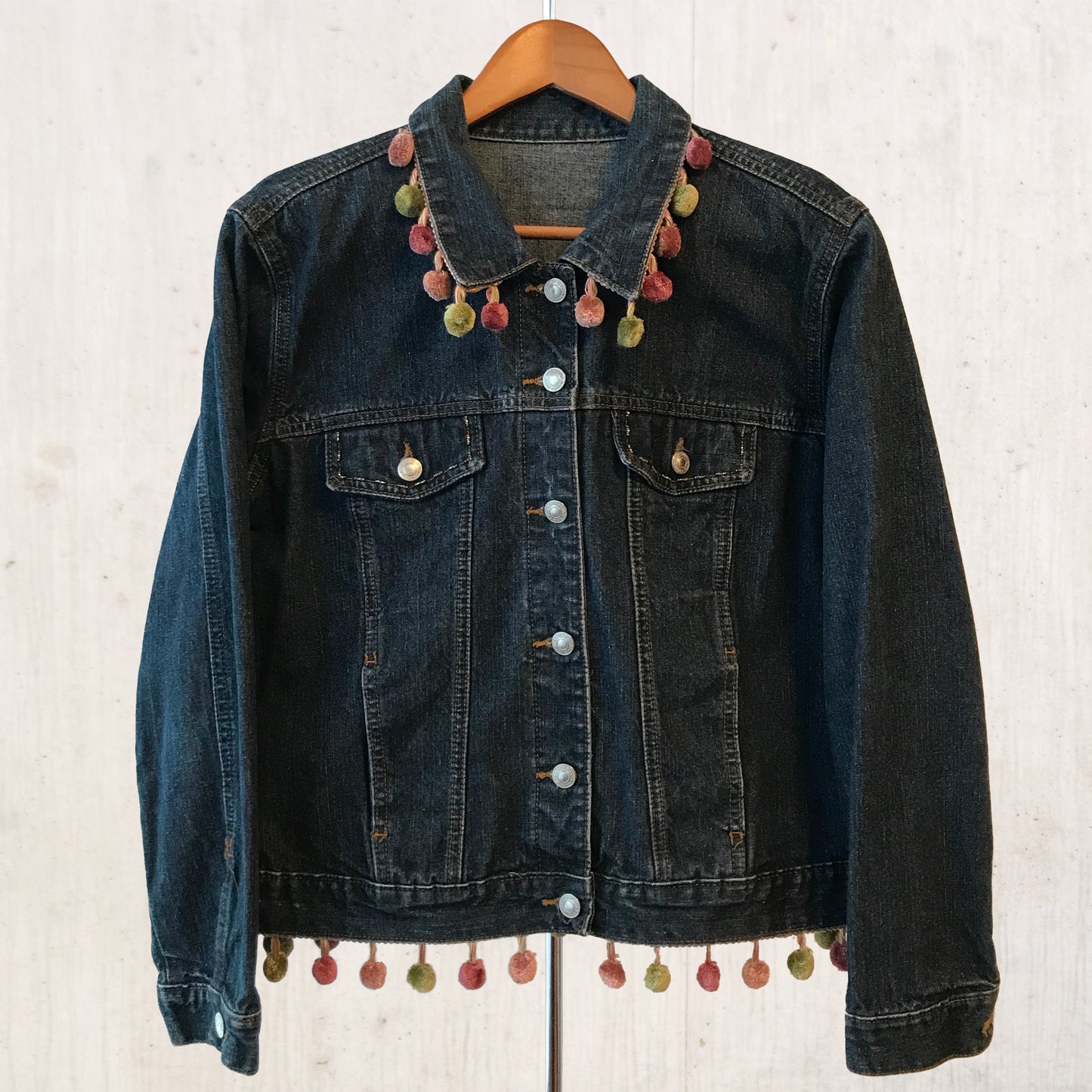 Vintage Floral Needlepoint Jean Jacket