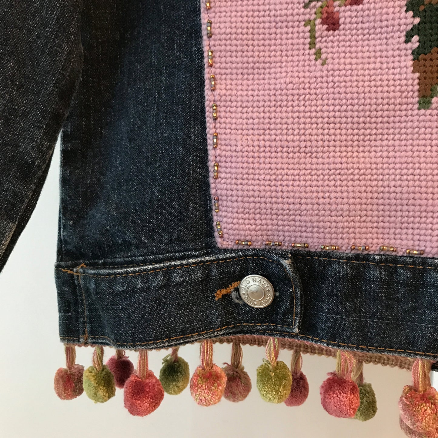 Vintage Floral Needlepoint Jean Jacket